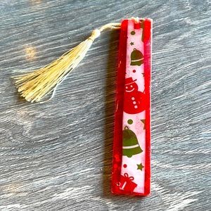 XMAS Handmade Festive Holiday Bookmark medium red with white Strip